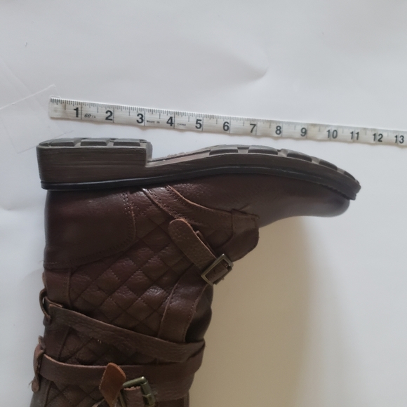 Steve Madden Banddit Sz 7 Leather Brown Moto Buckle Boots quilted Women - Picture 10 of 16